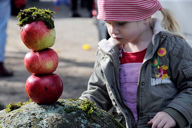 Wennerstorfer Apfeltag - Kind spielt mit Äpfeln. Foto: FLMK