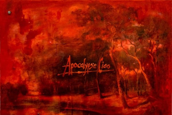 Elmar Lause 'Apocalypse Ciao', Assemblage auf Holz, 58x79cm, 2021