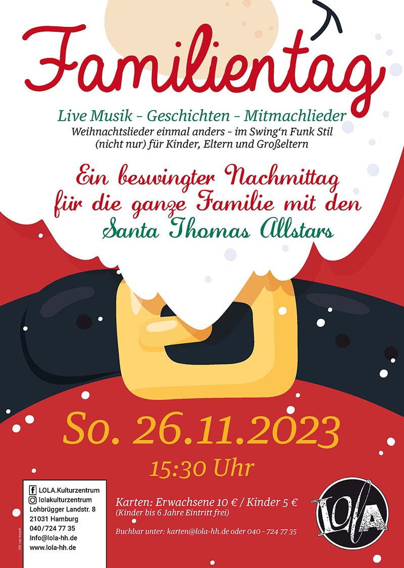 Plakat: Familientag in der LOLA in Bergedorf zum Weihnachtsliedersingen