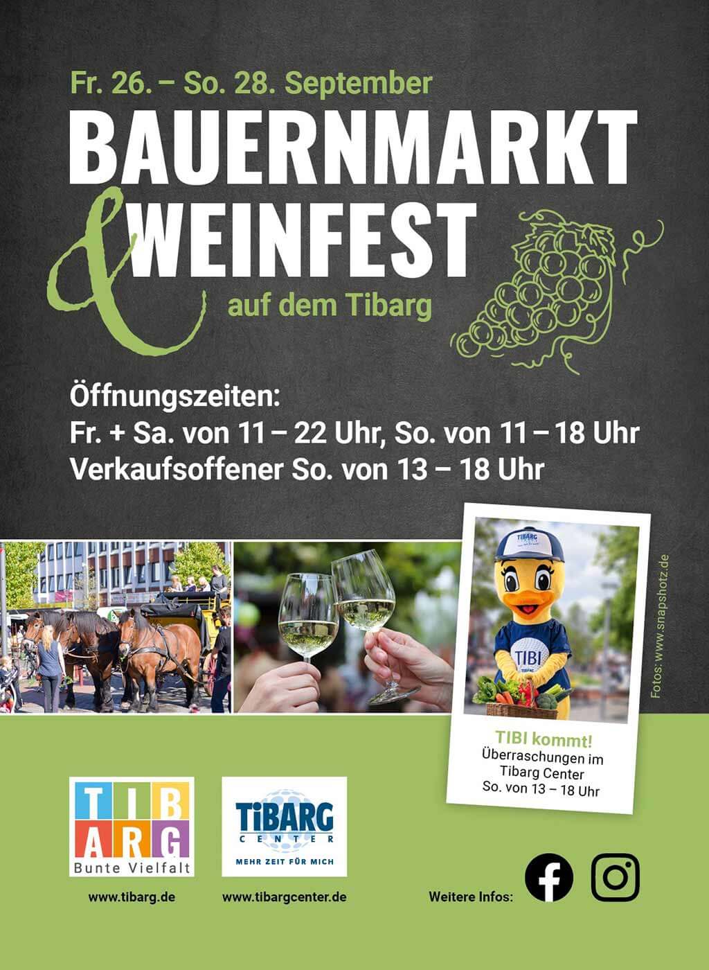 Plakat: Bauernmarkt und Weinfest auf dem Tibarg 2025