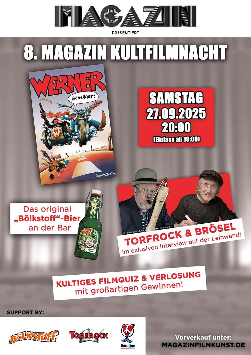 Plakat: 8. MAGAZIN Kultfilmnacht mit "Werner - Beinhart!"