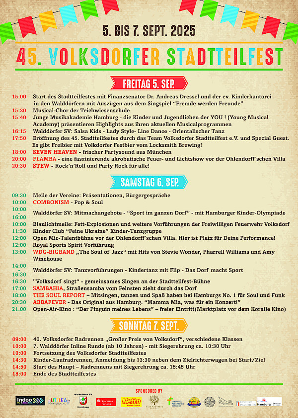 Plakat und Ablaufplan des 45. Volksdorfer Stadtteilfest