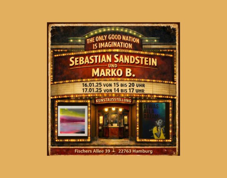 Plakat: THE ONLY GOOD NATION IS IMAGINATION Austellung & Pop-up-Galerie