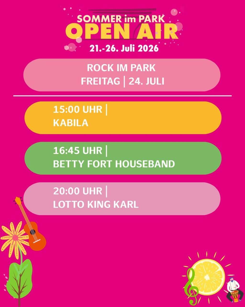 Line Up Rock-Sommer im Park 2026 in Hamburg-Harburg