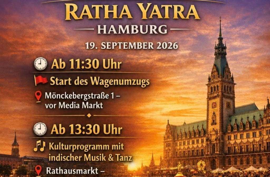 Ratha-Yatra-Festival Hamburg 2026: Farbenfroher Wagenumzug durch die Innenstadt 1 Online-Schild: Ratha-Yatra-Festival Hamburg 2026